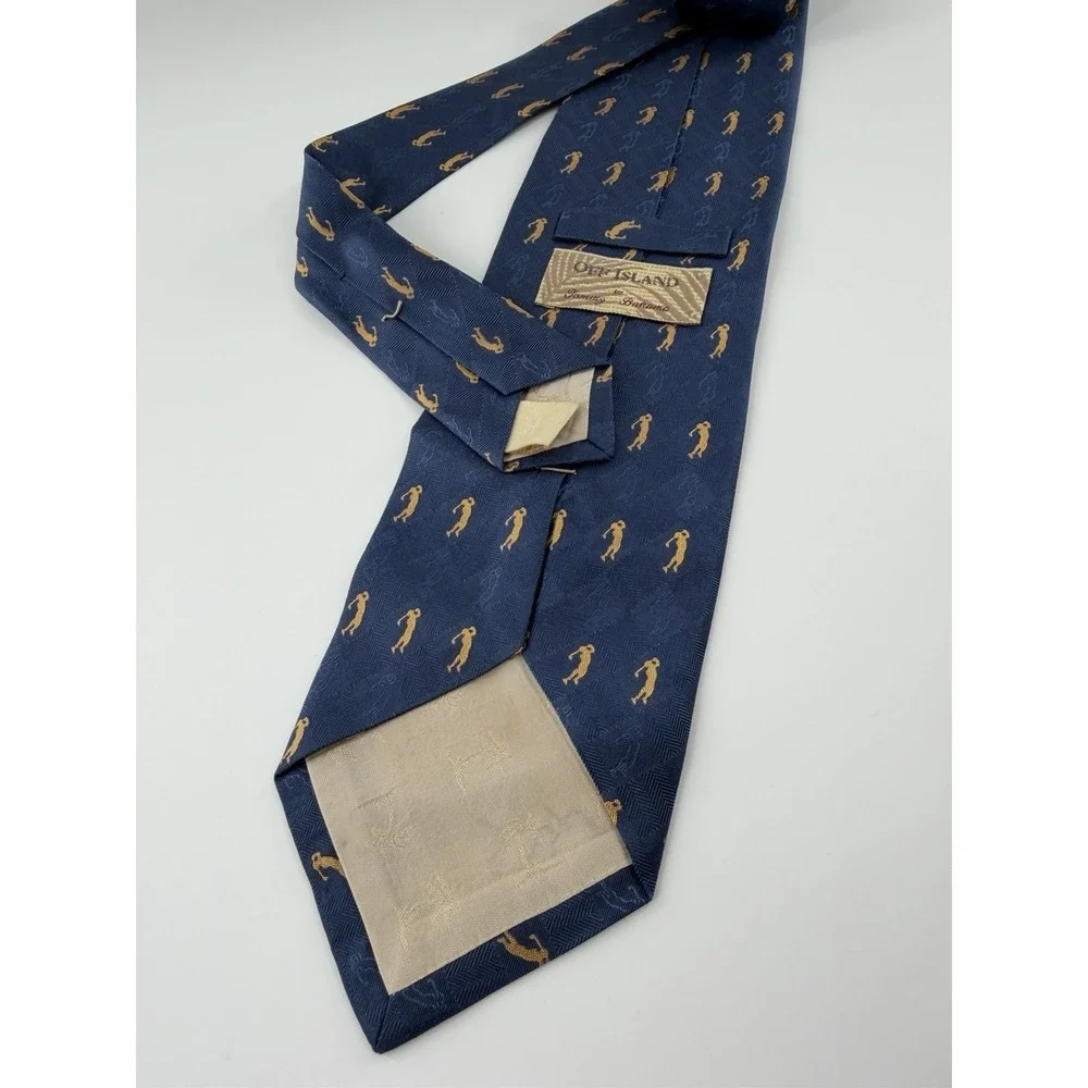 Tommy Bahama Tie Off Island 100% Silk Necktie Blue Gold Golfer Handmade USA